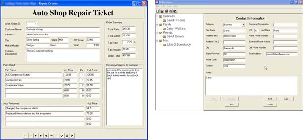 Form screen samples.